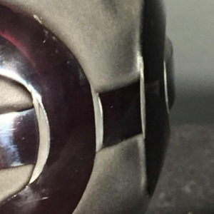 Paul Bernard for SCAILMONT (attributed), Art Deco modernist sandblasted glass vase, solid silver collar DELHEID, 1930