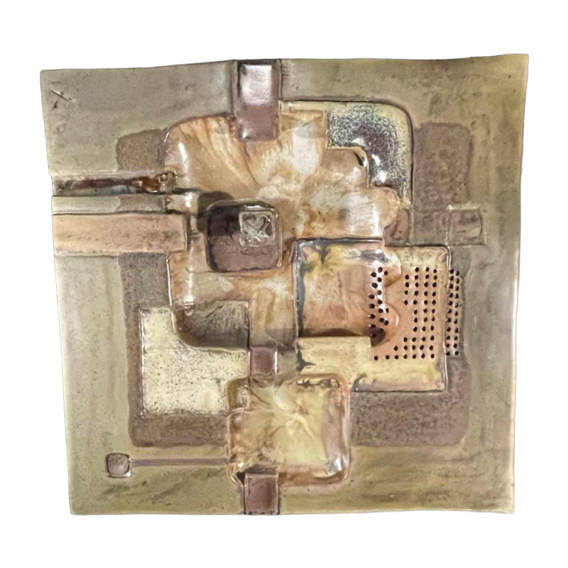 Jean-Michel SAVARY, sculpture céramique / applique murale brutaliste abstraite, gre`s émaillé, 20ème