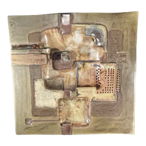 Jean-Michel SAVARY, sculpture céramique / applique murale brutaliste abstraite, gre`s émaillé, 20ème