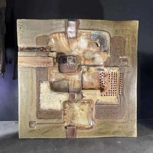 Jean-Michel SAVARY, sculpture céramique / applique murale brutaliste abstraite, gre`s émaillé, 20ème