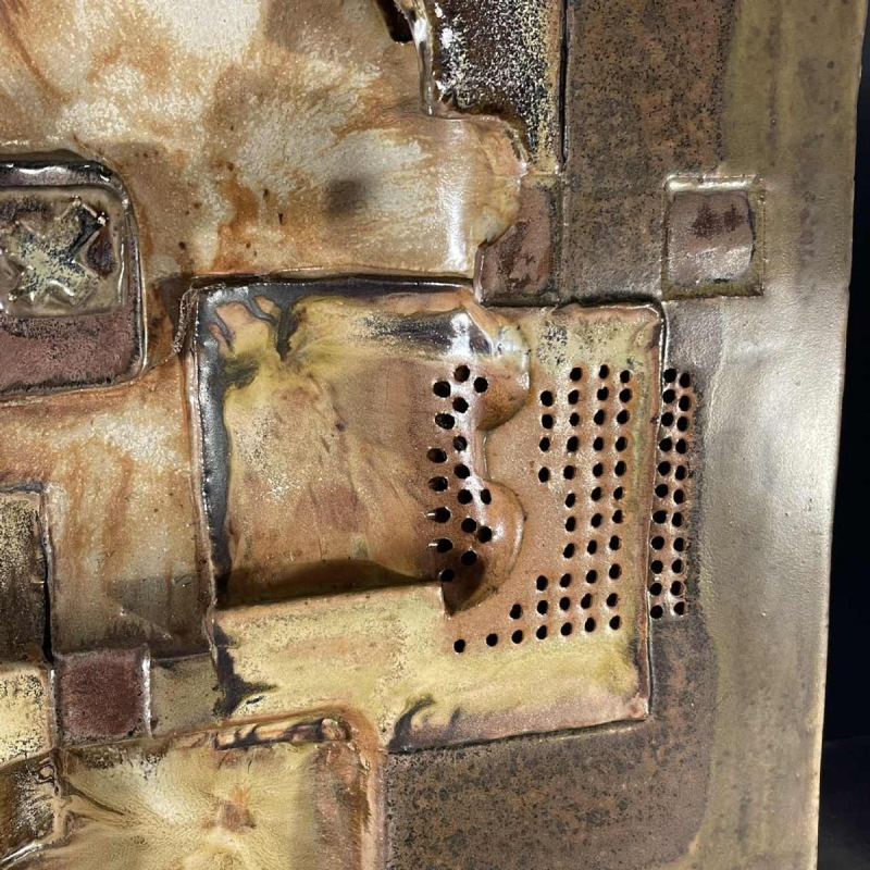 Jean-Michel SAVARY, ceramic sculpture / abstract brutalist wall light, glazed stoneware, 20th century