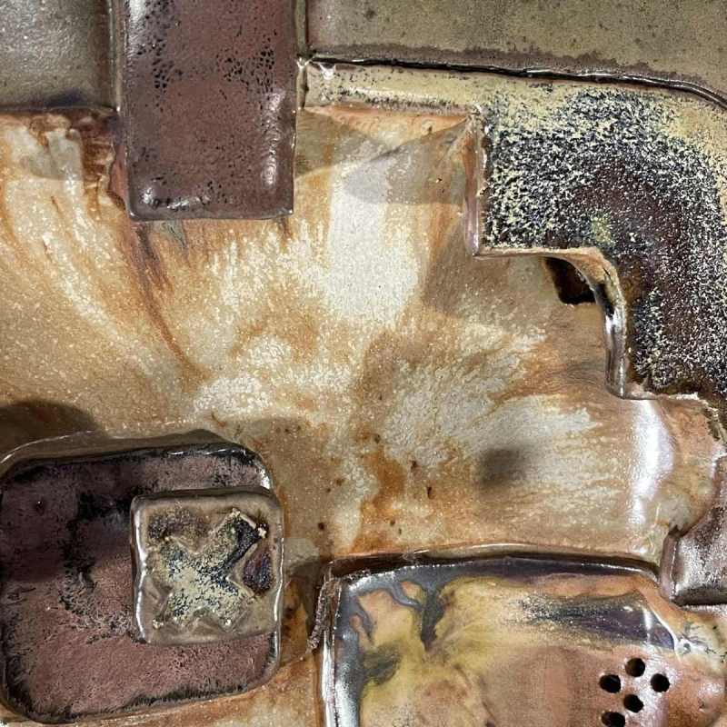 Jean-Michel SAVARY, ceramic sculpture / abstract brutalist wall light, glazed stoneware, 20th century