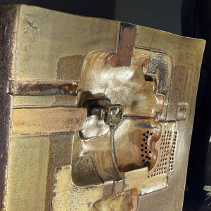 Jean-Michel SAVARY, ceramic sculpture / abstract brutalist wall light, glazed stoneware, 20th century