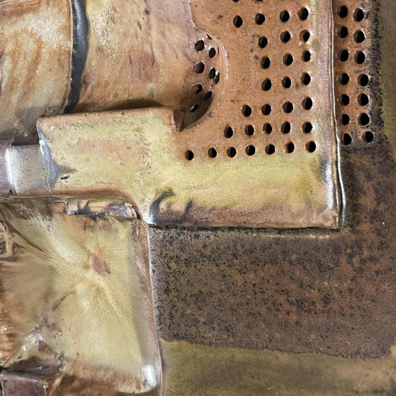 Jean-Michel SAVARY, sculpture céramique / applique murale brutaliste abstraite, gre`s émaillé, 20ème