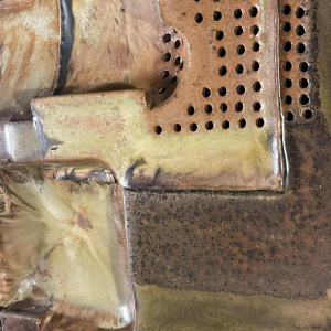 Jean-Michel SAVARY, sculpture céramique / applique murale brutaliste abstraite, gre`s émaillé, 20ème