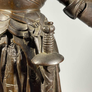 Jeanne d'Arc in armour at the coronation of King Charles VII' after Ingres, bronze sculpture with brown patina, 19th century