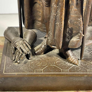 Jeanne d'Arc in armour at the coronation of King Charles VII' after Ingres, bronze sculpture with brown patina, 19th century