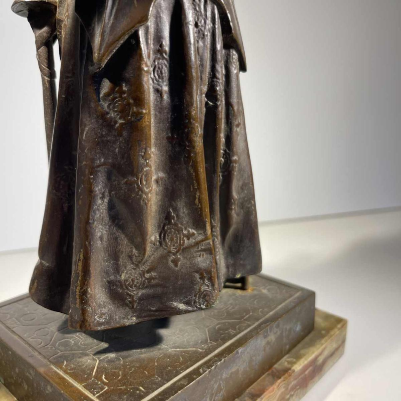 Jeanne d'Arc in armour at the coronation of King Charles VII' after Ingres, bronze sculpture with brown patina, 19th century