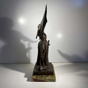 Jeanne d'Arc in armour at the coronation of King Charles VII' after Ingres, bronze sculpture with brown patina, 19th century