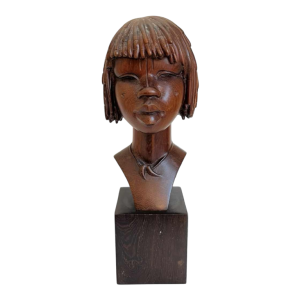 Africanist sculpture 'Scarified bust or face of an African woman' palm wood, ca 1950