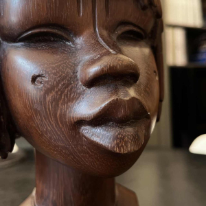 Africanist sculpture 'Scarified bust or face of an African woman' palm wood, ca 1950