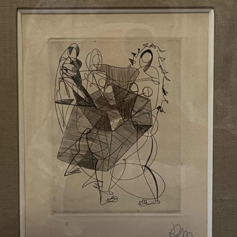 RENÉ MELS (Meulemans) 1 framed set of 3 x abstract expressionist etchings, ca 1945