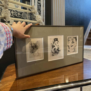 RENÉ MELS (Meulemans) 1 framed set of 3 x abstract expressionist etchings, ca 1945