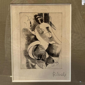 RENÉ MELS (Meulemans) 1 framed set of 3 x abstract expressionist etchings, ca 1945