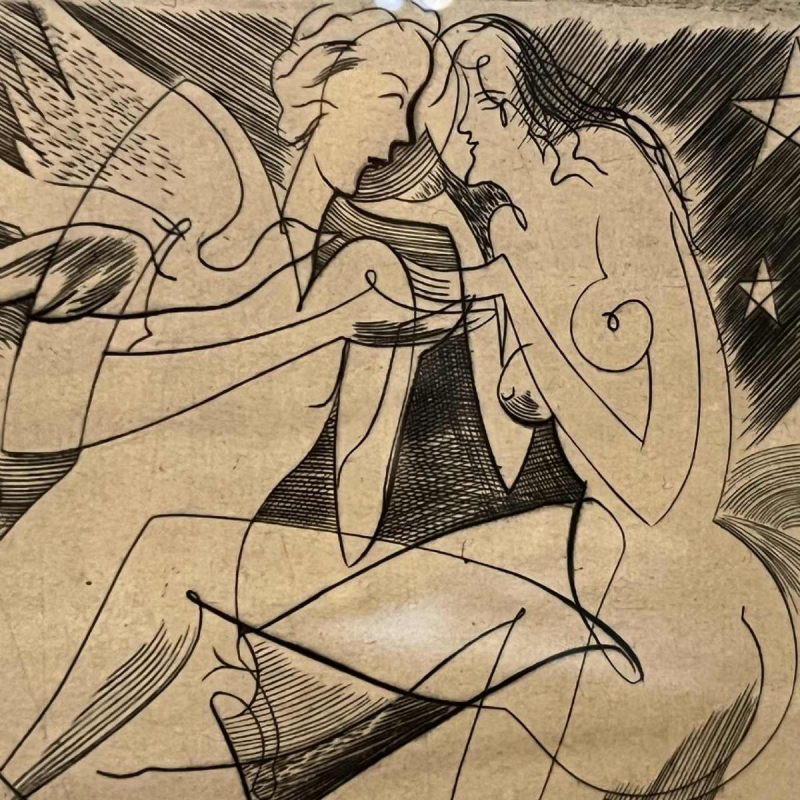 RENÉ MELS (Meulemans) 1 framed set of 3 x abstract expressionist etchings, ca 1945