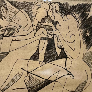 RENÉ MELS (Meulemans) 1 set endadré de 3 x gravures expressionnistes abstraites, ca 1945