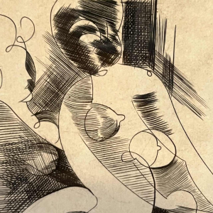 RENÉ MELS (Meulemans) 1 framed set of 3 x abstract expressionist etchings, ca 1945