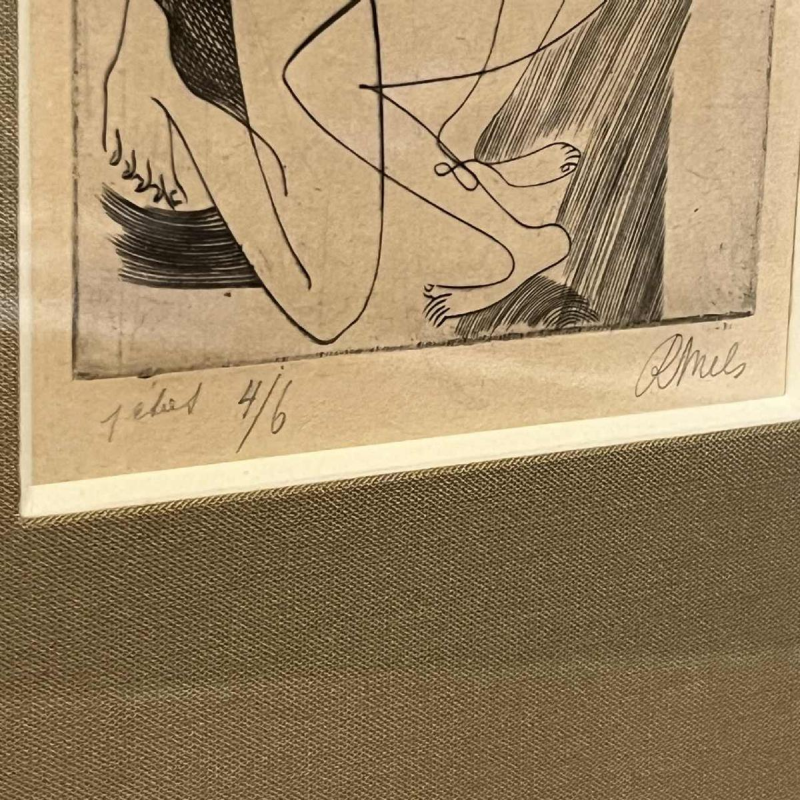 RENÉ MELS (Meulemans) 1 framed set of 3 x abstract expressionist etchings, ca 1945