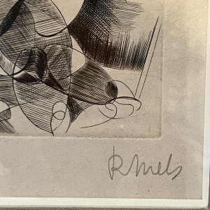 RENÉ MELS (Meulemans) 1 set endadré de 3 x gravures expressionnistes abstraites, ca 1945