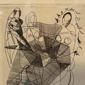 RENÉ MELS (Meulemans) 1 ingelijste set van 3 x abstract expressionistische etsen, ca 1945