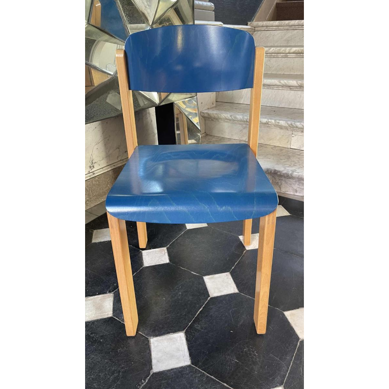 Set van 6 stapelbare stoelen, Italiaans design, blauw gebeitst beukenhout, circa 1980