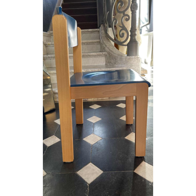 Set van 6 stapelbare stoelen, Italiaans design, blauw gebeitst beukenhout, circa 1980