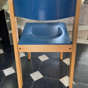 Set of 6 stackable chairs, Italian design, blue-stained beech, circa 1980