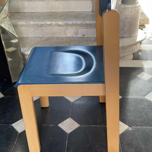 Set of 6 stackable chairs, Italian design, blue-stained beech, circa 1980