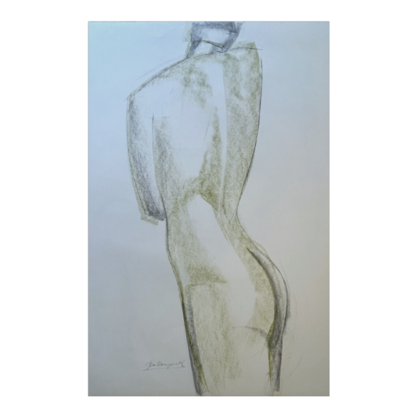 GEORGES (Géo) DE VLAMYNCK 'Abstract Female Nude H' mixed media painting, charcoal and chalk ink on wet paper