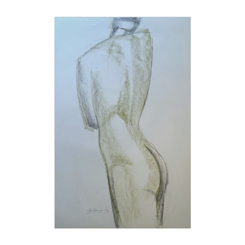 GEORGES (Géo) DE VLAMYNCK 'Nu de Femme Abstrait H' tableau technique mixte, fusain encre craie sur papier mouillé