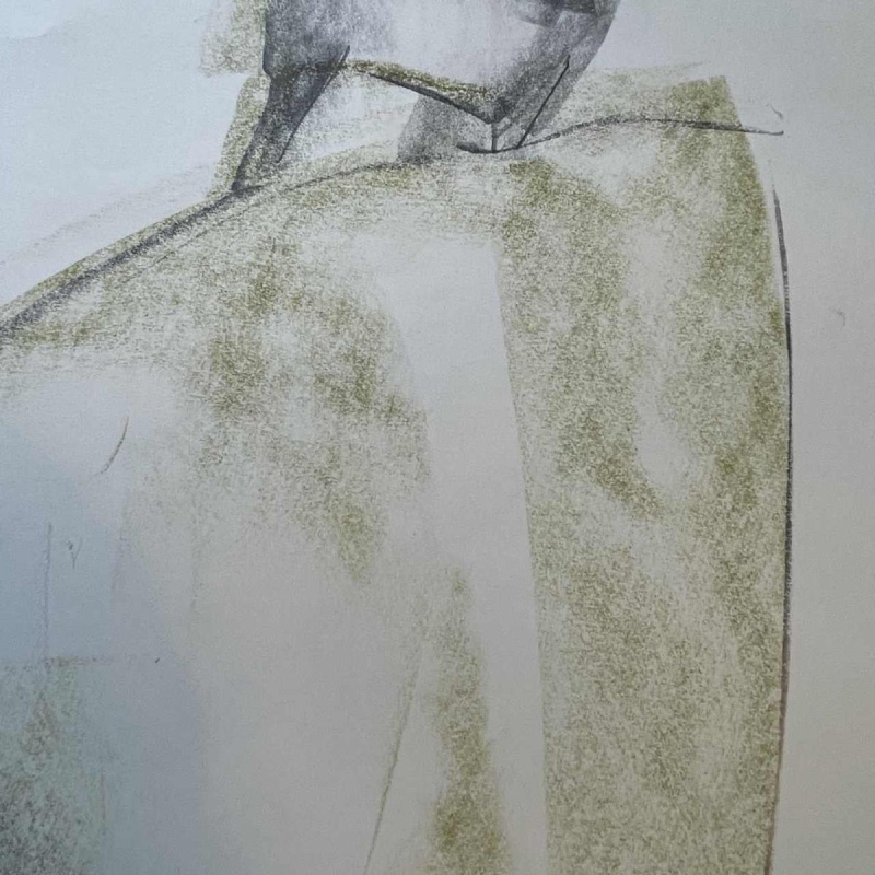 GEORGES (Géo) DE VLAMYNCK 'Abstract Female Nude H' mixed media painting, charcoal and chalk ink on wet paper