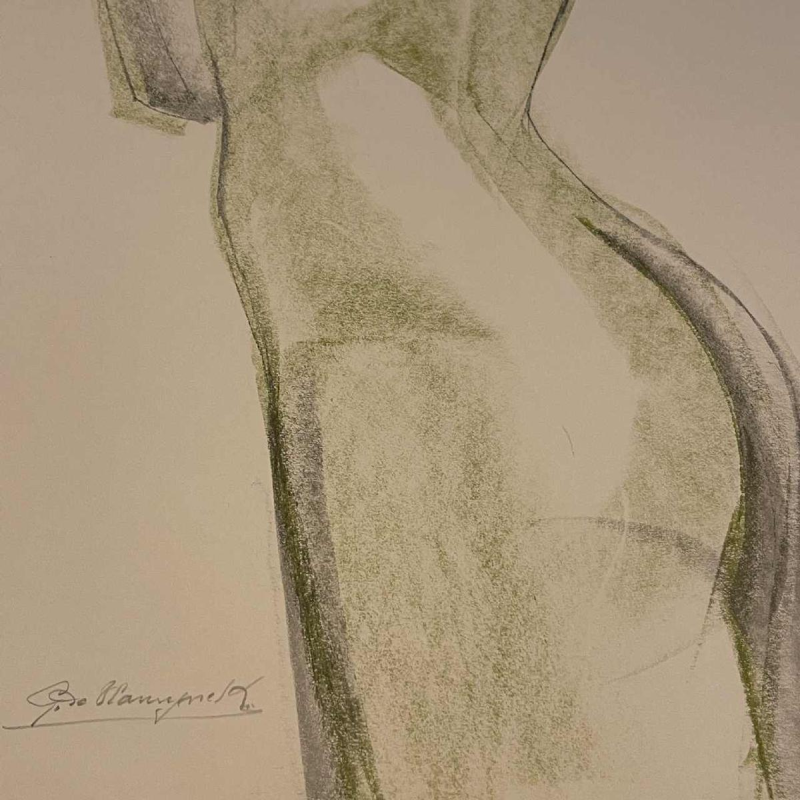 GEORGES (Géo) DE VLAMYNCK 'Abstract Female Nude H' mixed media painting, charcoal and chalk ink on wet paper