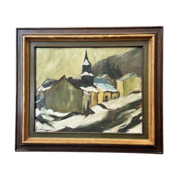 Milo DARDENNE « The village of Laforêt under the snow » painting oil on canvas