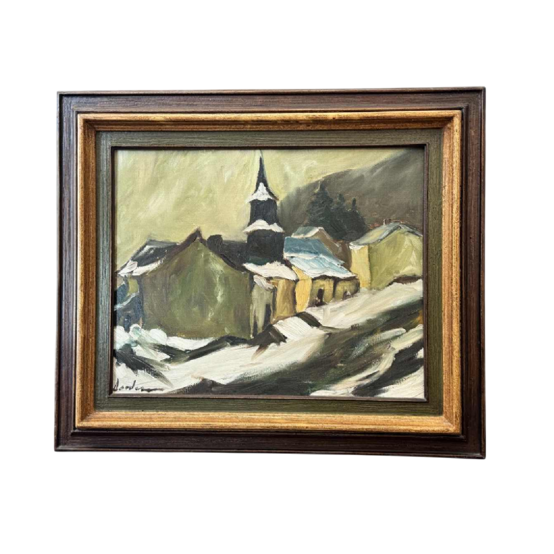 Milo DARDENNE « Le village de Laforêt sous la neige» peinture huile sur toile