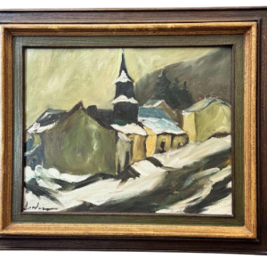 Milo DARDENNE « The village of Laforêt under the snow » painting oil on canvas