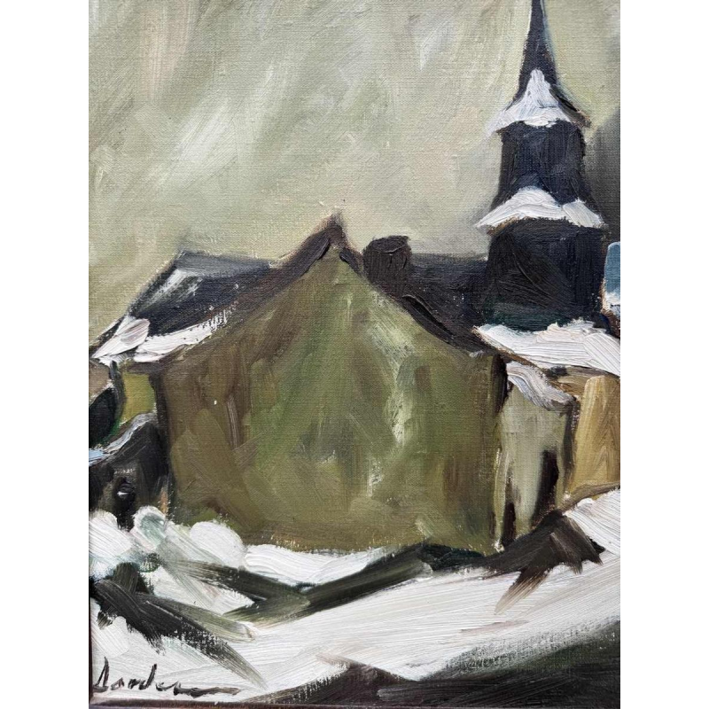 Milo DARDENNE « The village of Laforêt under the snow » painting oil on canvas
