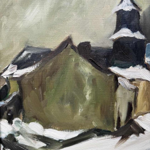 Milo DARDENNE « Het dorp Laforêt onder de sneeuw » schilderij olie op doek