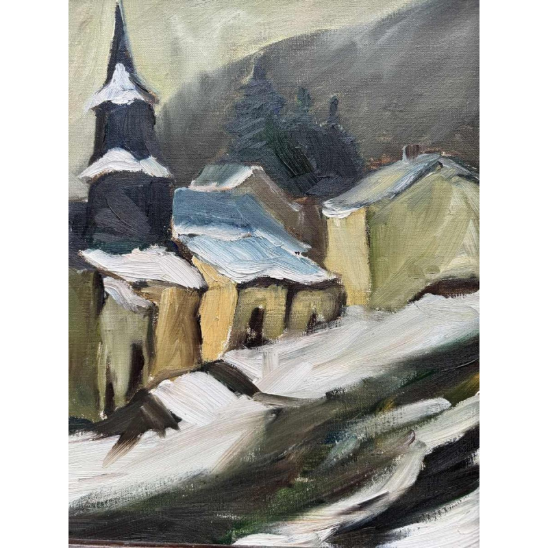 Milo DARDENNE « Le village de Laforêt sous la neige» peinture huile sur toile