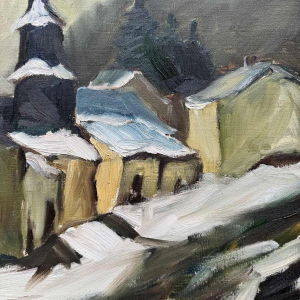 Milo DARDENNE « Le village de Laforêt sous la neige» peinture huile sur toile