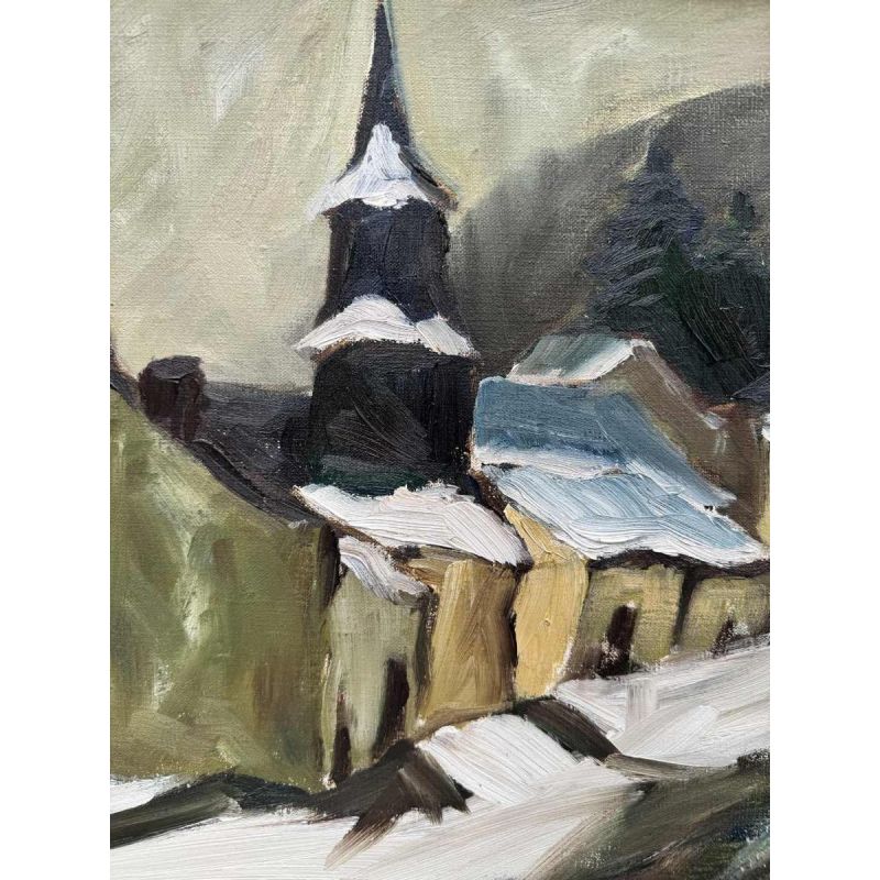 Milo DARDENNE « Le village de Laforêt sous la neige» peinture huile sur toile