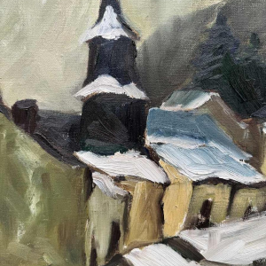 Milo DARDENNE « Le village de Laforêt sous la neige» peinture huile sur toile