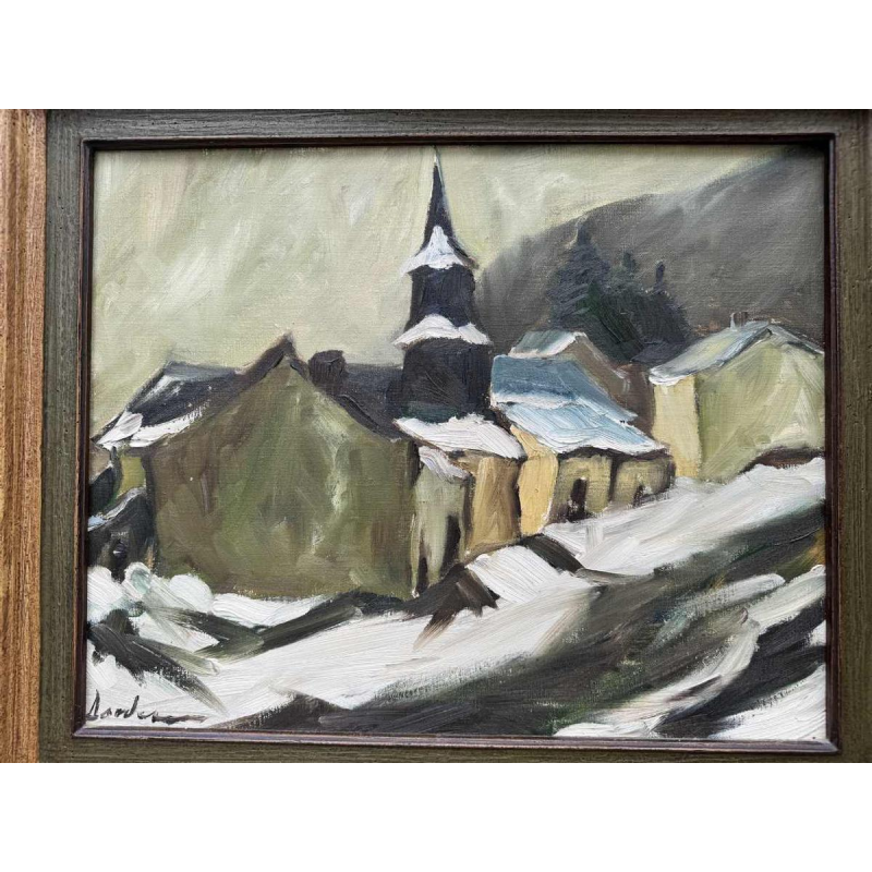 Milo DARDENNE « Le village de Laforêt sous la neige» peinture huile sur toile