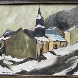 Milo DARDENNE « The village of Laforêt under the snow » painting oil on canvas