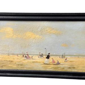 Victor DOUMONT ‘Beach scene from the Belle Époque’ oil painting on panel