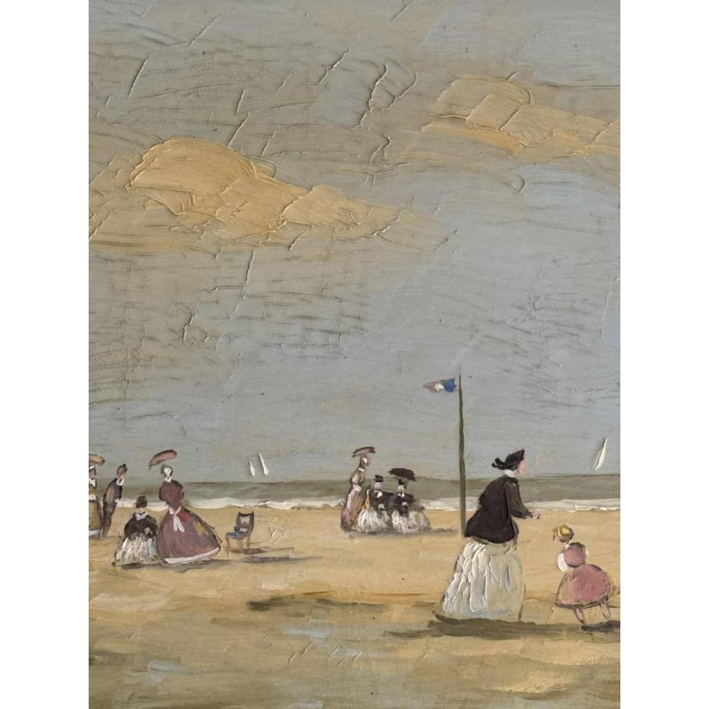Victor DOUMONT «Scène de plage belle époque» tableau huile sur panneau