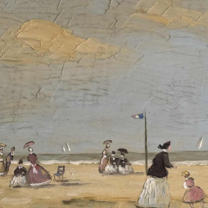 Victor DOUMONT ‘Beach scene from the Belle Époque’ oil painting on panel