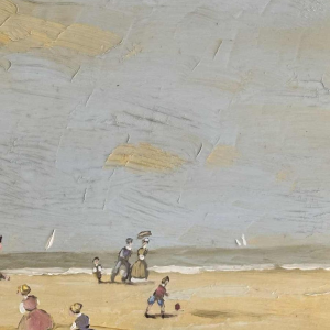 Victor DOUMONT “Strandtafereel uit de belle époque” olieverfschilderij op paneel