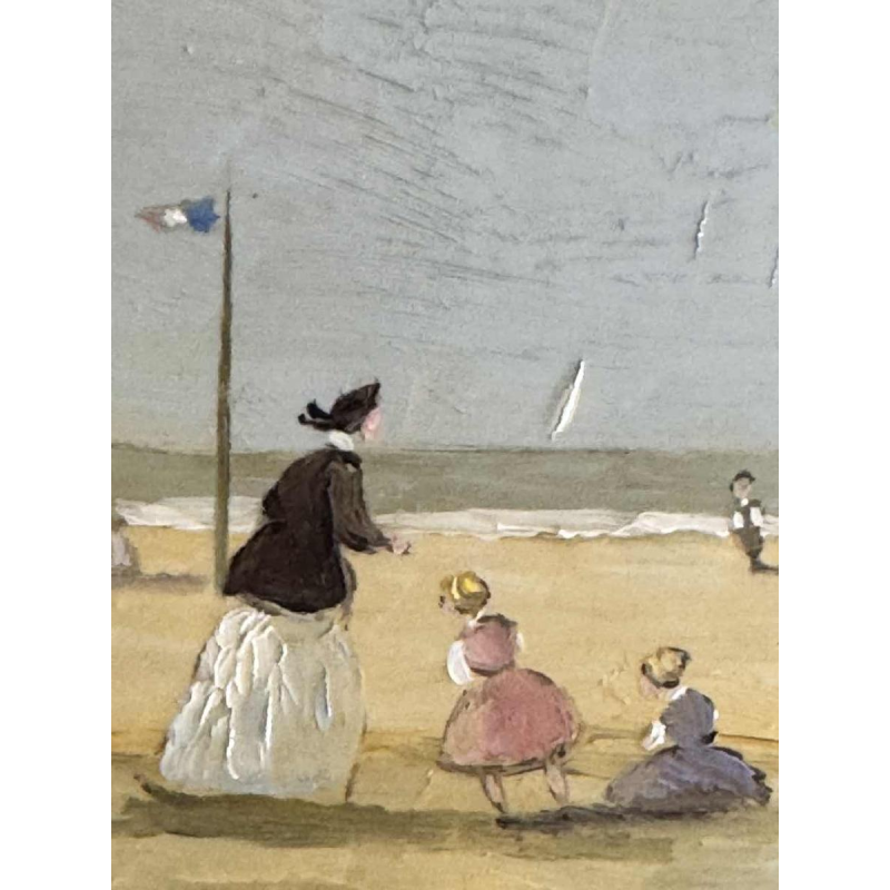 Victor DOUMONT ‘Beach scene from the Belle Époque’ oil painting on panel