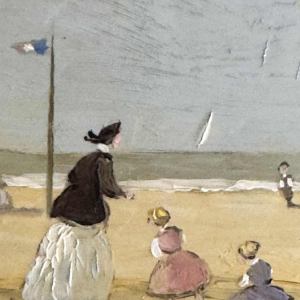 Victor DOUMONT «Scène de plage belle époque» tableau huile sur panneau