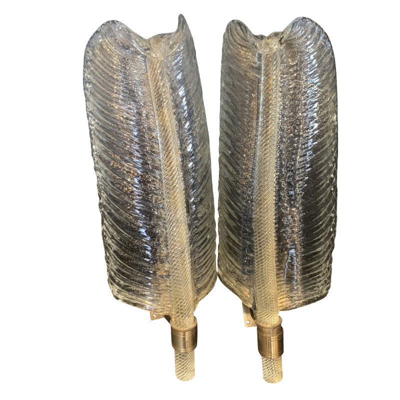 Toegeschreven aan André ARBUS: paar veren wandlampen van VERONESE (Parijs - Murano)